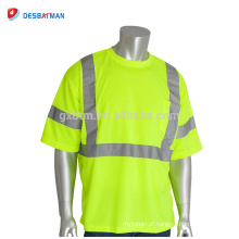 T-shirt respiráveis amarelos fluorescentes da segurança do OEM olá! Workwear reflexivo leves da luva baixa vis do Visible com bolso